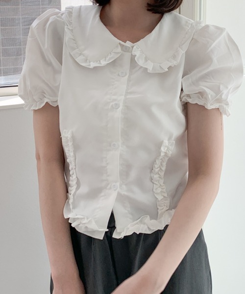 Mejoul（メジュール）の「半袖フリルショートパフスリーブブラウス（シャツ/ブラウス・レディース・ホワイト・M/L）」の10枚目の写真