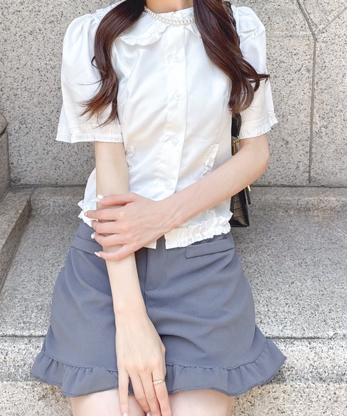 Mejoul（メジュール）の「半袖フリルショートパフスリーブブラウス（シャツ/ブラウス・レディース・ホワイト・M/L）」の19枚目の写真
