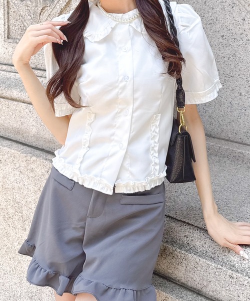 Mejoul（メジュール）の「半袖フリルショートパフスリーブブラウス（シャツ/ブラウス・レディース・ホワイト・M/L）」の20枚目の写真