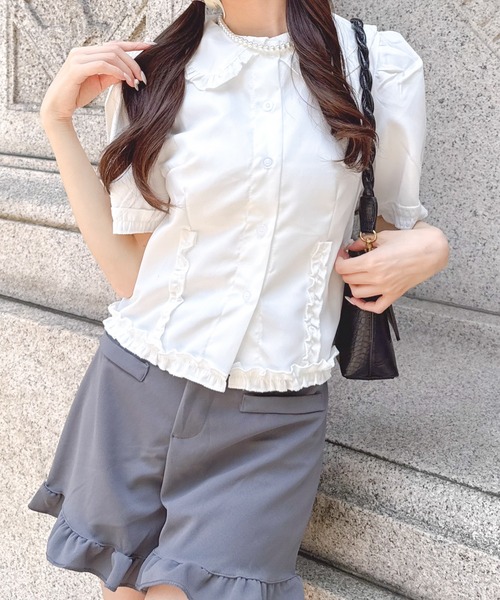 Mejoul（メジュール）の「半袖フリルショートパフスリーブブラウス（シャツ/ブラウス・レディース・ホワイト・M/L）」の21枚目の写真