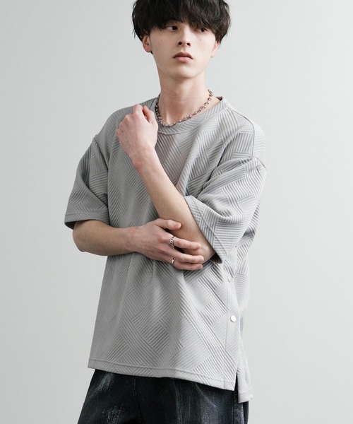 Rocky Monroe(ロッキーモンロー)の「オーバーサイズサイドスナップスリット ハーフスリーブTシャツ(Tシャツ/カットソー・メンズ・ブラック/ホワイト/グレー・L/M/XL)」の13枚目の写真