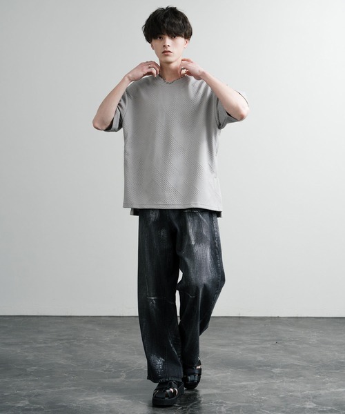 Rocky Monroe(ロッキーモンロー)の「オーバーサイズサイドスナップスリット ハーフスリーブTシャツ(Tシャツ/カットソー・メンズ・ブラック/ホワイト/グレー・L/M/XL)」の15枚目の写真