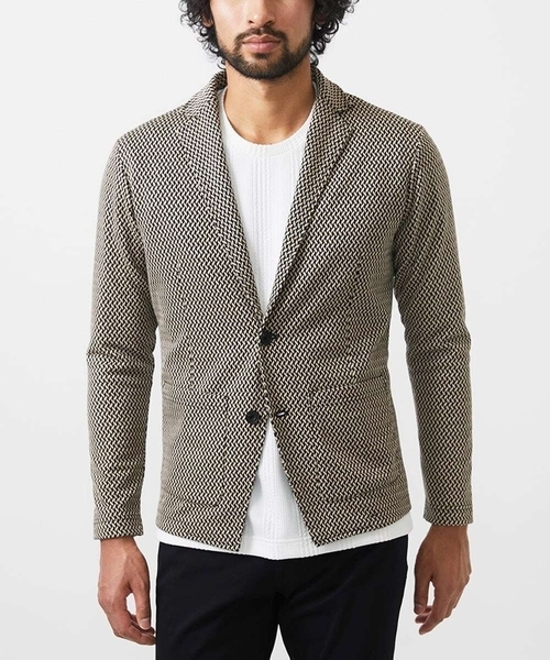 MK MICHEL KLEIN HOMME (エムケーミッシェルクランオム)の「【ラスト1/洗える 】フェザーへリンボンジャケット(テーラードジャケット・メンズ・ライトブラウン/ブラック・46/51/48)」の4枚目の写真