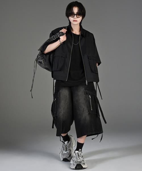 【ADRER】ミリタリースーパーギミックシャツブルゾン（ブラック／S) military super gimmick shirt blouson / ミリタリースーパー