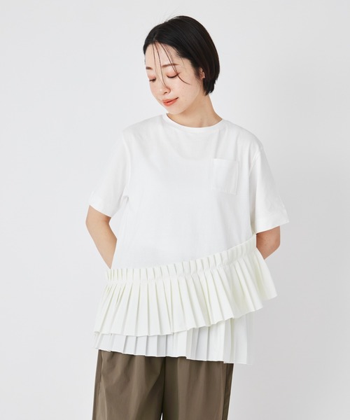 ever closet(エバークローゼット)の「プリーツドッキングTシャツ(Tシャツ/カットソー・レディース・ホワイト/ブラック・F)」の6枚目の写真