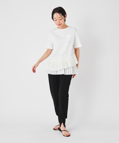 ever closet(エバークローゼット)の「プリーツドッキングTシャツ(Tシャツ/カットソー・レディース・ホワイト/ブラック・F)」の7枚目の写真