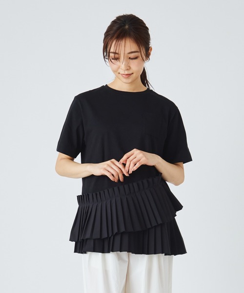 ever closet(エバークローゼット)の「プリーツドッキングTシャツ(Tシャツ/カットソー・レディース・ホワイト/ブラック・F)」の12枚目の写真