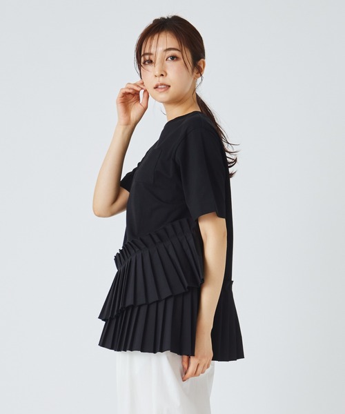 ever closet(エバークローゼット)の「プリーツドッキングTシャツ(Tシャツ/カットソー・レディース・ホワイト/ブラック・F)」の13枚目の写真