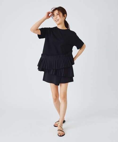 ever closet(エバークローゼット)の「プリーツドッキングTシャツ(Tシャツ/カットソー・レディース・ホワイト/ブラック・F)」の11枚目の写真