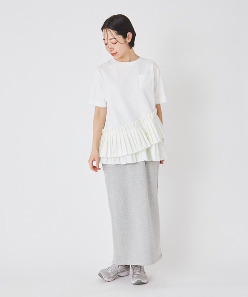 ever closet(エバークローゼット)の「プリーツドッキングTシャツ(Tシャツ/カットソー・レディース・ホワイト/ブラック・F)」の9枚目の写真