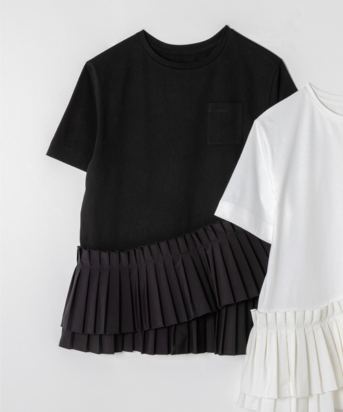 ever closet(エバークローゼット)の「プリーツドッキングTシャツ(Tシャツ/カットソー・レディース・ホワイト/ブラック・F)」の18枚目の写真