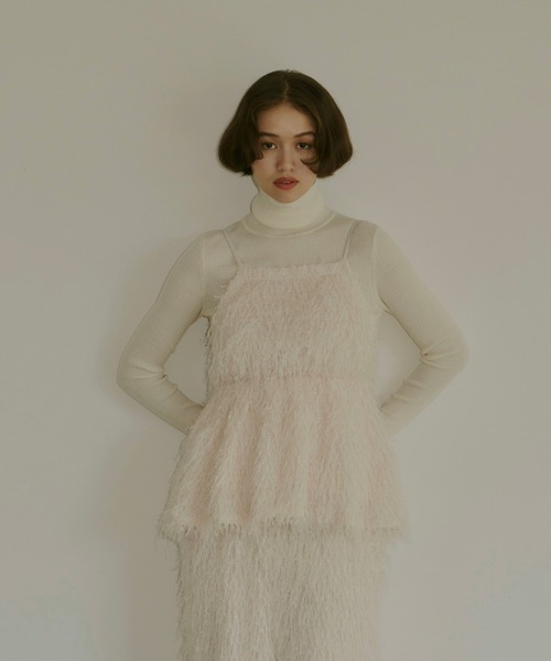 NOTREemor（ノートルエモア）の「fringe peplum cami top（キャミソール・レディース・アイボリー/ブラック・FREE）」の2枚目の写真