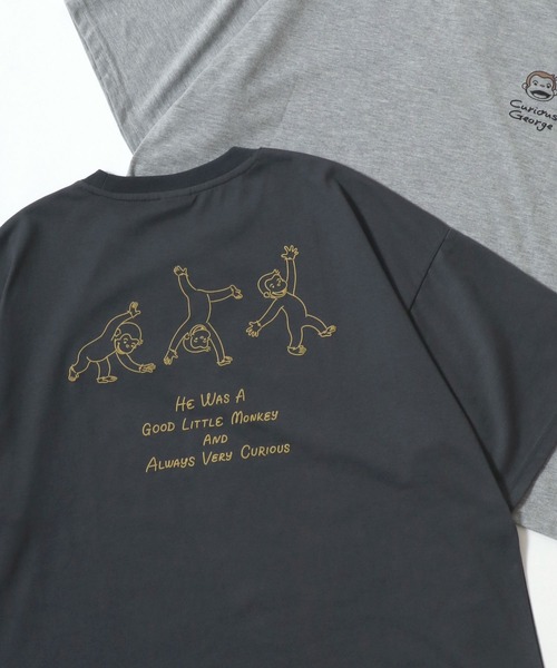 MARUKAWA(マルカワ)の「Curious George/おさるのジョージ オーバーサイズ ワンポイントロゴ キャラクター フロント/バックプリント 半袖Tシャツ(Tシャツ/カットソー・レディース・ブラウン/グレー/ライラック/チャコール・M/L)」の2枚目の写真