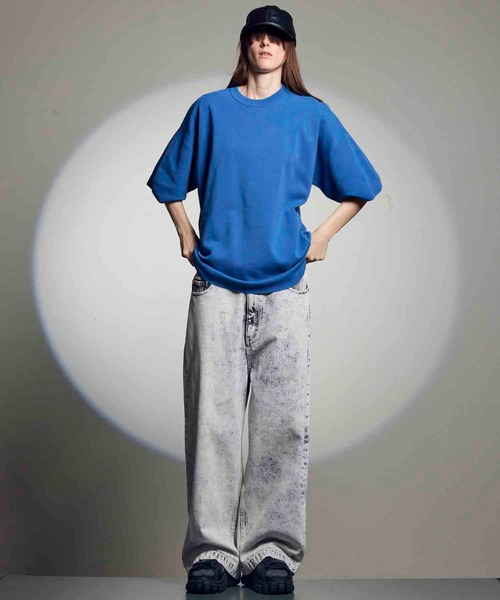 MAISON SPECIAL（メゾンスペシャル）の「《UNISEX》18G Washable Milan Ribs Prime-Over Short Sleeve Crew Neck Knit T-Shirt/18GウォッシャブルミラノリブウールプライムオーバーショートスリーブクルーネックニットTシャツ【MAISON SPECIAL/メゾンスペシャル】（Tシャツ/カットソー・メンズ・ブルー/グレイッシュベージュ/チャコールグレー/パープル/ブラック・2/1/0）」の18枚目の写真