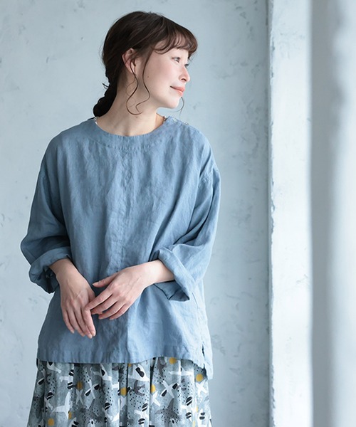 soulberry(ソウルベリー)の「リネンTee(シャツ/ブラウス・レディース・オフホワイト/スミクロ/ブルーグレー・3L/LL/L/M/4L/5L)」の20枚目の写真