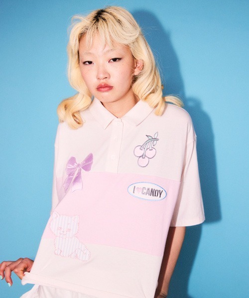 Candy Stripper（キャンディストリッパー）の「SWEET THINGS POLO トップス（ポロシャツ・レディース・ピンク/イエロー/ミント・FREE）」の8枚目の写真