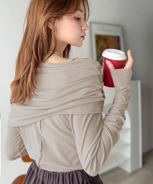 classicalelf(クラシカルエルフ)の「程よい肌見せ、ヘルシースタイル。オフショルリボンカットプルオーバー(長袖)(Tシャツ/カットソー・レディース・ブルー/グレイッシュベージュ/モカ/ブラック/チャコール/オートミール・SMALL/MEDIUM/LARGE/X-LARGE)」の18枚目の写真