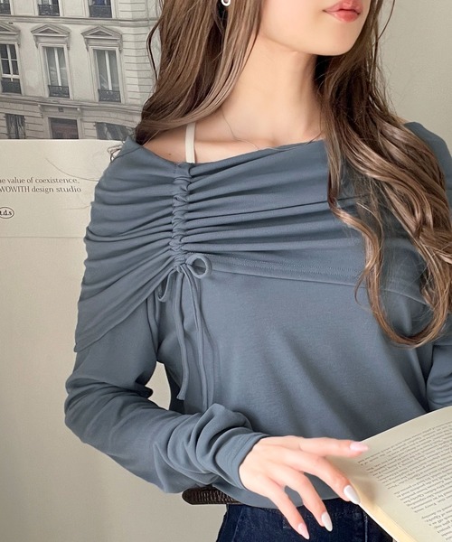 classicalelf(クラシカルエルフ)の「程よい肌見せ、ヘルシースタイル。オフショルリボンカットプルオーバー(長袖)(Tシャツ/カットソー・レディース・ブルー/グレイッシュベージュ/モカ/ブラック/チャコール/オートミール・SMALL/MEDIUM/LARGE/X-LARGE)」の13枚目の写真