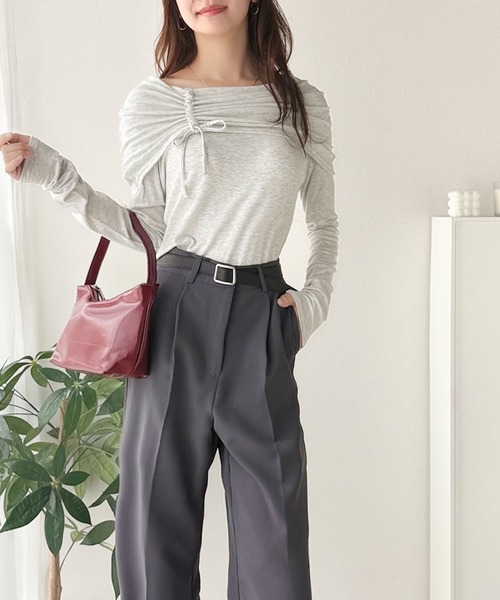 classicalelf(クラシカルエルフ)の「程よい肌見せ、ヘルシースタイル。オフショルリボンカットプルオーバー(長袖)(Tシャツ/カットソー・レディース・ブルー/グレイッシュベージュ/モカ/ブラック/チャコール/オートミール・SMALL/MEDIUM/LARGE/X-LARGE)」の22枚目の写真
