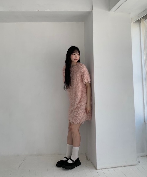 No.780 FILA ふわふわフェザー模様のワンピース☆スモーキーpink FLUFFY FEATHER DRESS/ふわふわフェザーワンピース（ワンピース
