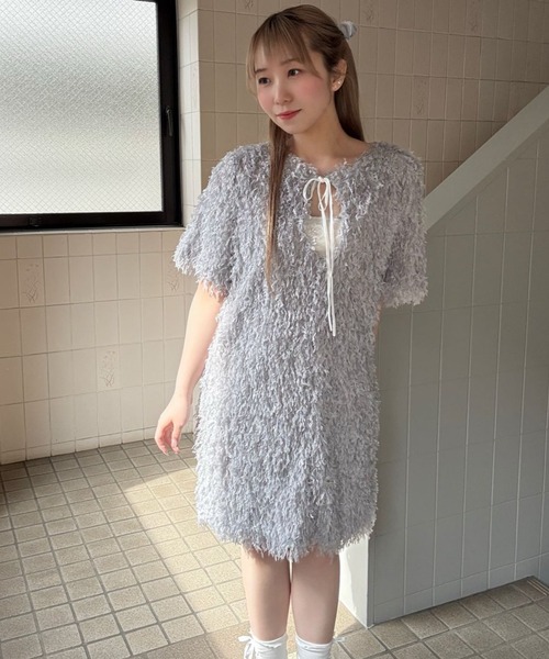 ワンピース HerPraha / Flare puffy dress (ivory) FLUFFY FEATHER DRESS/ふわふわフェザーワンピース（ワンピース