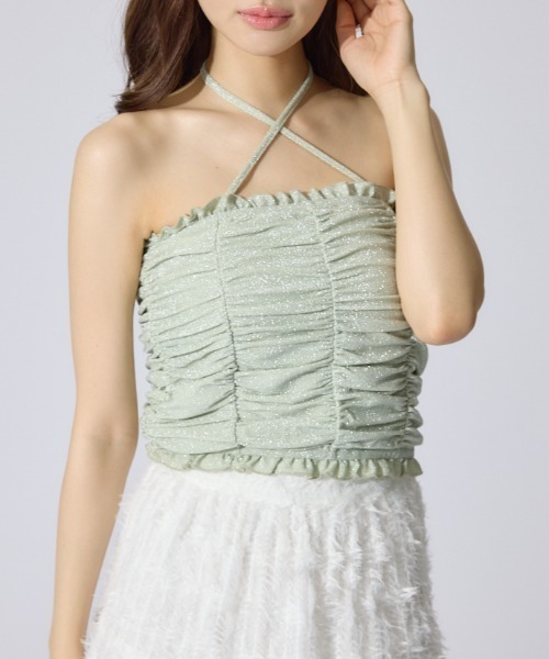 rienda（リエンダ）の「2WAYギャザーキャミトップス 夏服（キャミソール・レディース・ブラック/ホワイト/グリーン・FREE）」の3枚目の写真