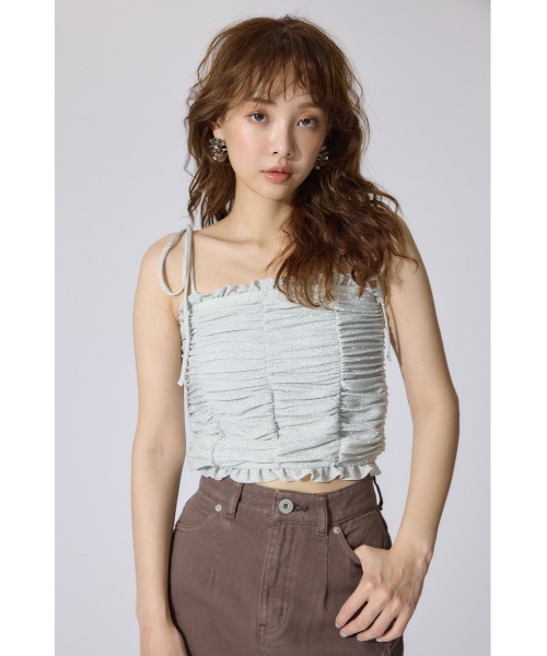 rienda（リエンダ）の「2WAYギャザーキャミトップス 夏服（キャミソール・レディース・ブラック/ホワイト/グリーン・FREE）」の21枚目の写真