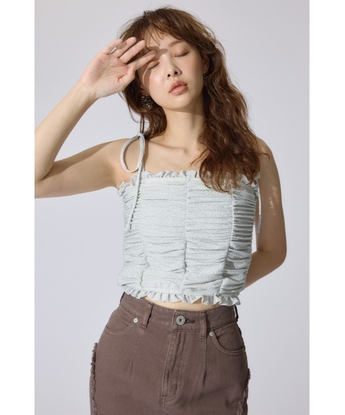 rienda（リエンダ）の「2WAYギャザーキャミトップス 夏服（キャミソール・レディース・ブラック/ホワイト/グリーン・FREE）」の22枚目の写真