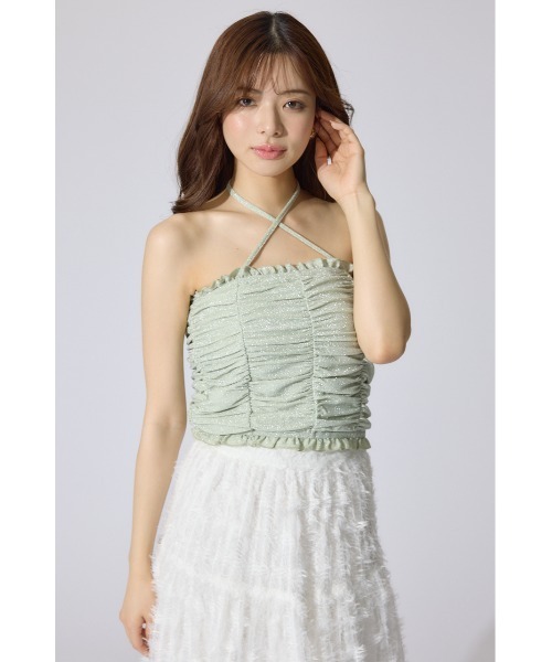 rienda（リエンダ）の「2WAYギャザーキャミトップス 夏服（キャミソール・レディース・ブラック/ホワイト/グリーン・FREE）」の6枚目の写真