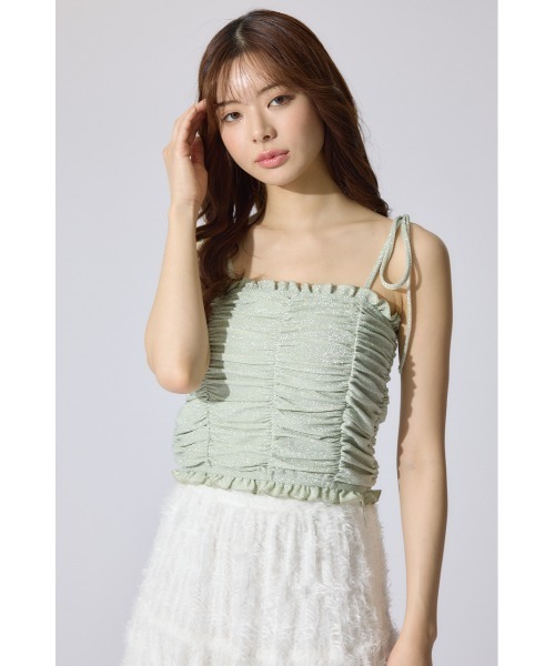 rienda（リエンダ）の「2WAYギャザーキャミトップス 夏服（キャミソール・レディース・ブラック/ホワイト/グリーン・FREE）」の9枚目の写真