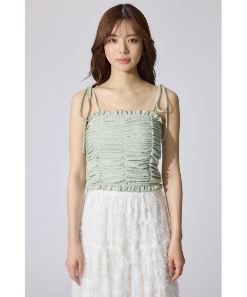 rienda（リエンダ）の「2WAYギャザーキャミトップス 夏服（キャミソール・レディース・ブラック/ホワイト/グリーン・FREE）」の14枚目の写真