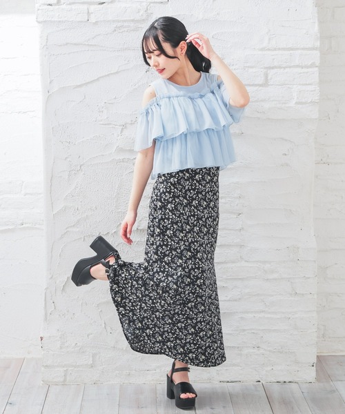 Honeys(ハニーズ)の「肩あきフリルトップス(Tシャツ/カットソー・レディース・ブラック/ホワイト/サックスブルー/ピンク・S/M/L)」の18枚目の写真