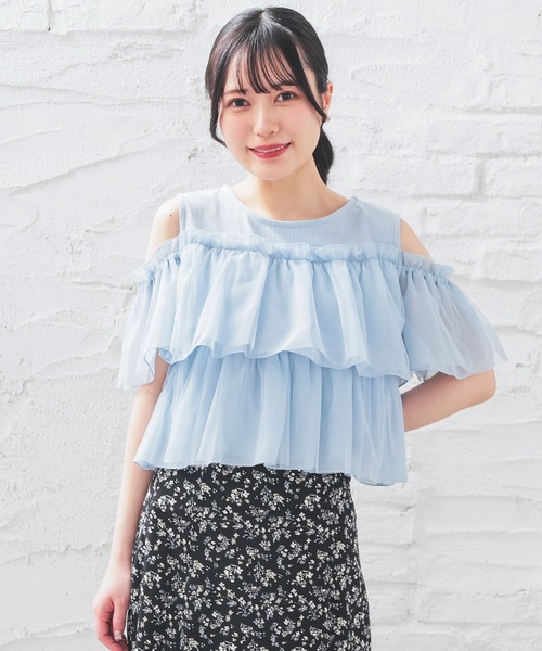 Honeys(ハニーズ)の「肩あきフリルトップス(Tシャツ/カットソー・レディース・ブラック/ホワイト/サックスブルー/ピンク・S/M/L)」の20枚目の写真