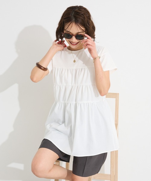 CRAFT STANDARD BOUTIQUE（クラフトスタンダードブティック）の「接触冷感/UVカット ティアードプルオーバー◆（Tシャツ/カットソー・レディース・ブラック/ホワイト/ブラウン/グリーン・FREE）」の12枚目の写真