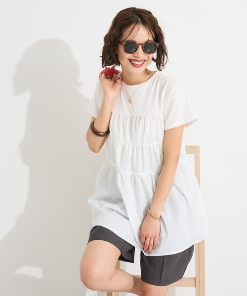 CRAFT STANDARD BOUTIQUE（クラフトスタンダードブティック）の「接触冷感/UVカット ティアードプルオーバー◆（Tシャツ/カットソー・レディース・ブラック/ホワイト/ブラウン/グリーン・FREE）」の13枚目の写真