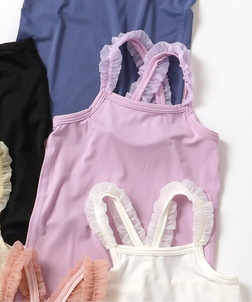 apres les cours（アプレレクール）の「【WEB限定/ジュニア対応】ひんやりメッシュクロスストラップキャミ（インナーウェア/肌着・キッズ・ブラック/オフホワイト/ベージュ/パープル/ネイビー/ピンク・90/100/110/120/80/130/140）」の5枚目の写真