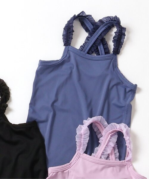 apres les cours（アプレレクール）の「【WEB限定/ジュニア対応】ひんやりメッシュクロスストラップキャミ（インナーウェア/肌着・キッズ・ブラック/オフホワイト/ベージュ/パープル/ネイビー/ピンク・90/100/110/120/80/130/140）」の4枚目の写真