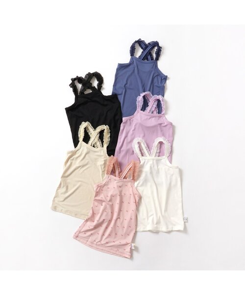apres les cours（アプレレクール）の「【WEB限定/ジュニア対応】ひんやりメッシュクロスストラップキャミ（インナーウェア/肌着・キッズ・ブラック/オフホワイト/ベージュ/パープル/ネイビー/ピンク・90/100/110/120/80/130/140）」の18枚目の写真