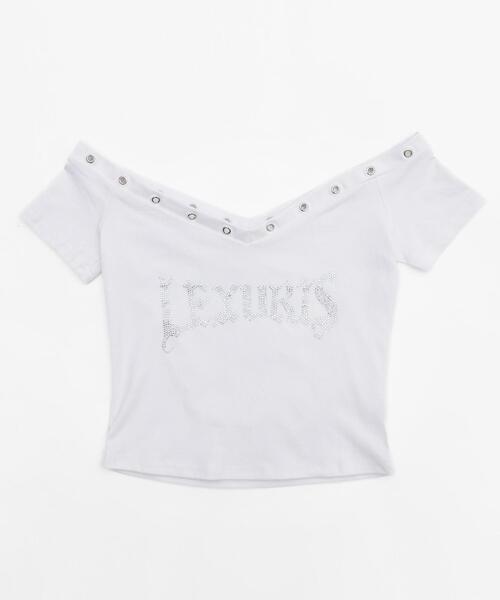 dispark(ディスパーク)の「DISPARK/アイレットラインストーンピチT(Tシャツ/カットソー・レディース・ホワイト/ブラック・FREE)」の14枚目の写真