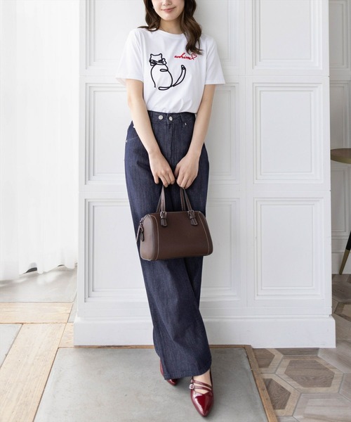 CLEAR BASIC（クリアベーシック）の「コード刺繍猫Tシャツ［大人 カジュアル アニマル］≪SS新作≫（Tシャツ/カットソー・レディース・ブラック/オフホワイト・F）」の4枚目の写真