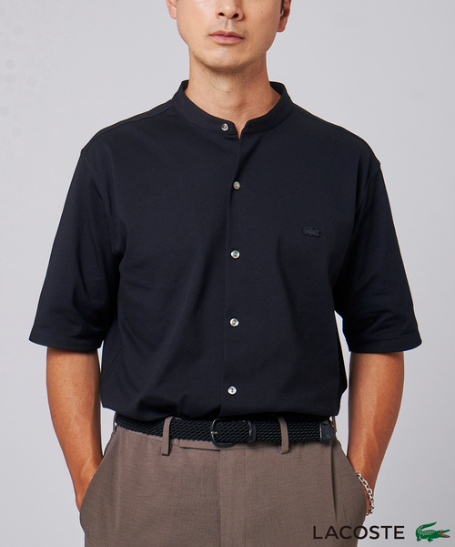 LACOSTE（ラコステ）の「"吸水速乾＆高通気" LACOSTE (ラコステ) 別注 バンドカラー フルオープン ポロシャツ（ポロシャツ・メンズ・ブラック/チャコールグレー/ネイビー・4/3/2/6/5）」の2枚目の写真