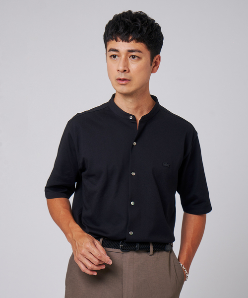 LACOSTE（ラコステ）の「"吸水速乾＆高通気" LACOSTE (ラコステ) 別注 バンドカラー フルオープン ポロシャツ（ポロシャツ・メンズ・ブラック/チャコールグレー/ネイビー・4/3/2/6/5）」の6枚目の写真