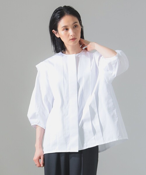 美品 デミルクス ビームス 2万円 ラッフルブラウス ホワイト Z260 Demi-Luxe BEAMS（デミルクス ビームス）の「Demi-Luxe BEAMS