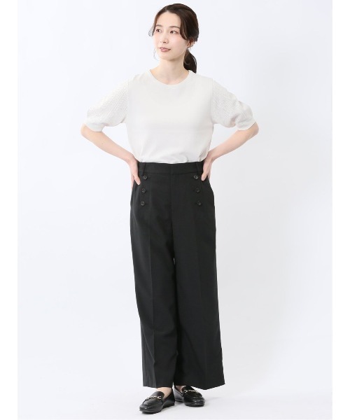m.f.editorial(エムエフエディトリアル)の「【接触冷感 イージーケア】m.f.エディトリアル レディース 釦付き ワイド パンツ 黒 (セットアップ可能)(スーツパンツ・レディース・ブラック・MEDIUM/S/LARGE)」の13枚目の写真