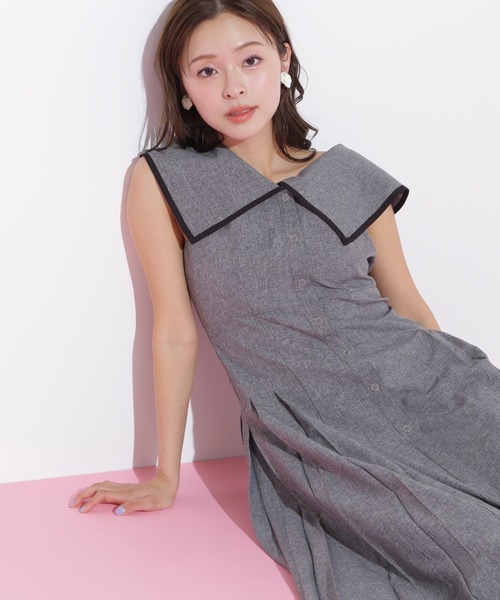 JILL by JILL STUART（ジルバイジルスチュアート）の「◇ビッグカラーワンピース（ワンピース・レディース・グレー/ベージュ・SMALL/MEDIUM）」の11枚目の写真