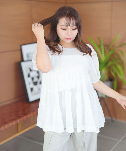 Ruwan yu(ルワンユー)の「シアー半袖ティアードチュニック【大きいサイズ対応】(チュニック・レディース・ホワイト・LL/3L/4L/L)」の4枚目の写真