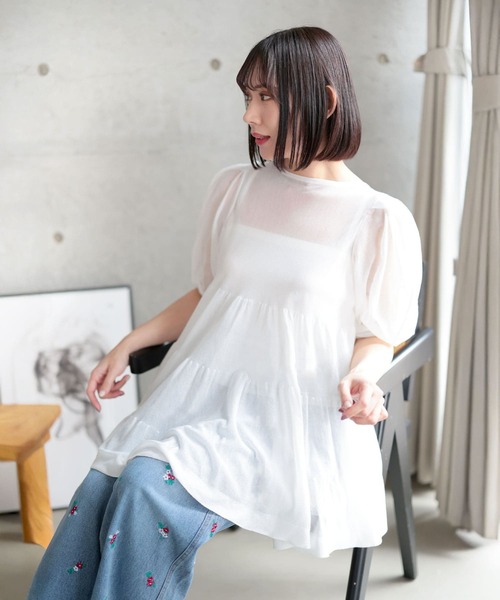 Ruwan yu(ルワンユー)の「シアー半袖ティアードチュニック【大きいサイズ対応】(チュニック・レディース・ホワイト・LL/3L/4L/L)」の11枚目の写真