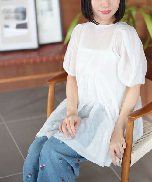 Ruwan yu(ルワンユー)の「シアー半袖ティアードチュニック【大きいサイズ対応】(チュニック・レディース・ホワイト・LL/3L/4L/L)」の18枚目の写真