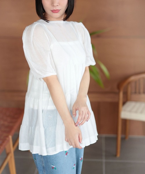 Ruwan yu(ルワンユー)の「シアー半袖ティアードチュニック【大きいサイズ対応】(チュニック・レディース・ホワイト・LL/3L/4L/L)」の19枚目の写真