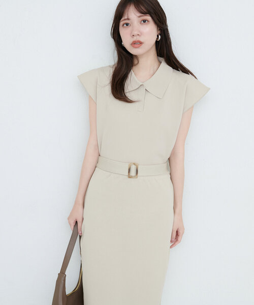 natural couture(ナチュラルクチュール)の「セットアップ対応 ニットポロトップス(ニット/セーター・レディース・グリーン/ライトベージュ/ブラウン/ブラック・FREE)」の1枚目の写真